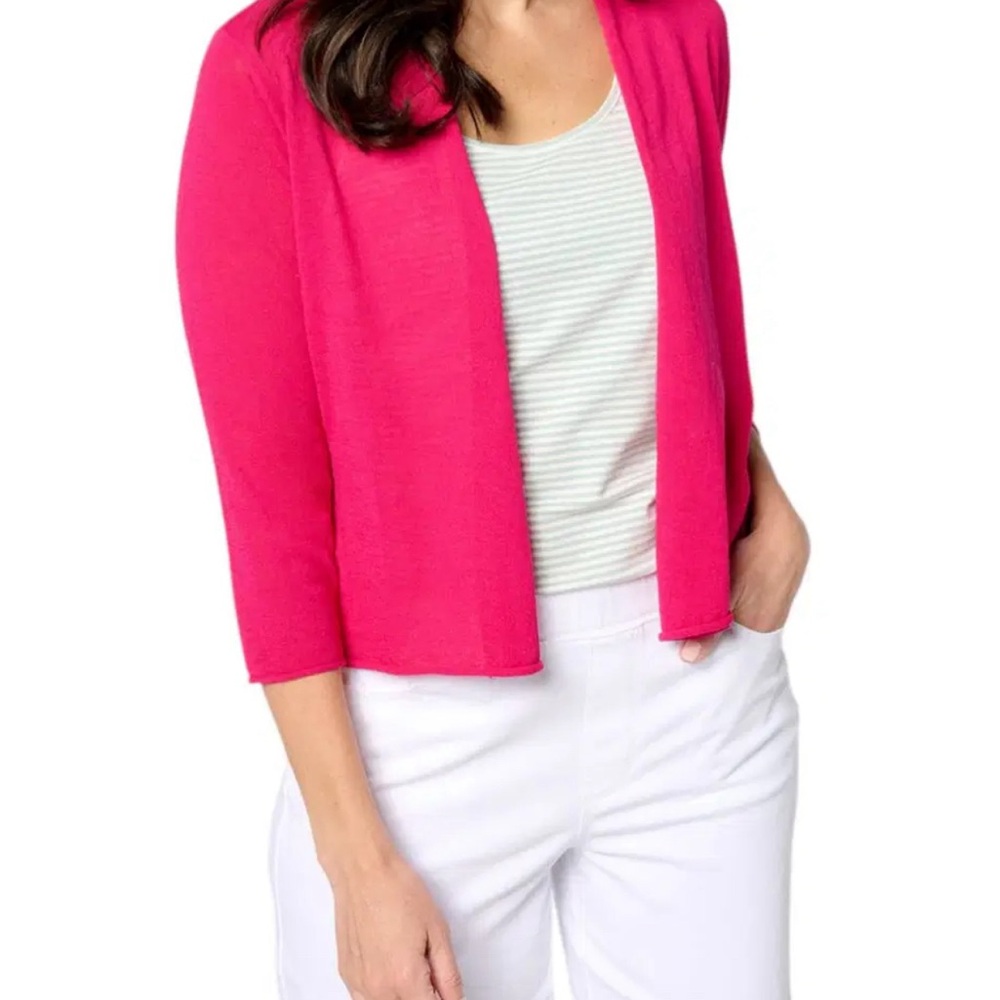 New Coldwater Creek Essential Open Front Shrug  3/4 Sleeves Raspberry Medium